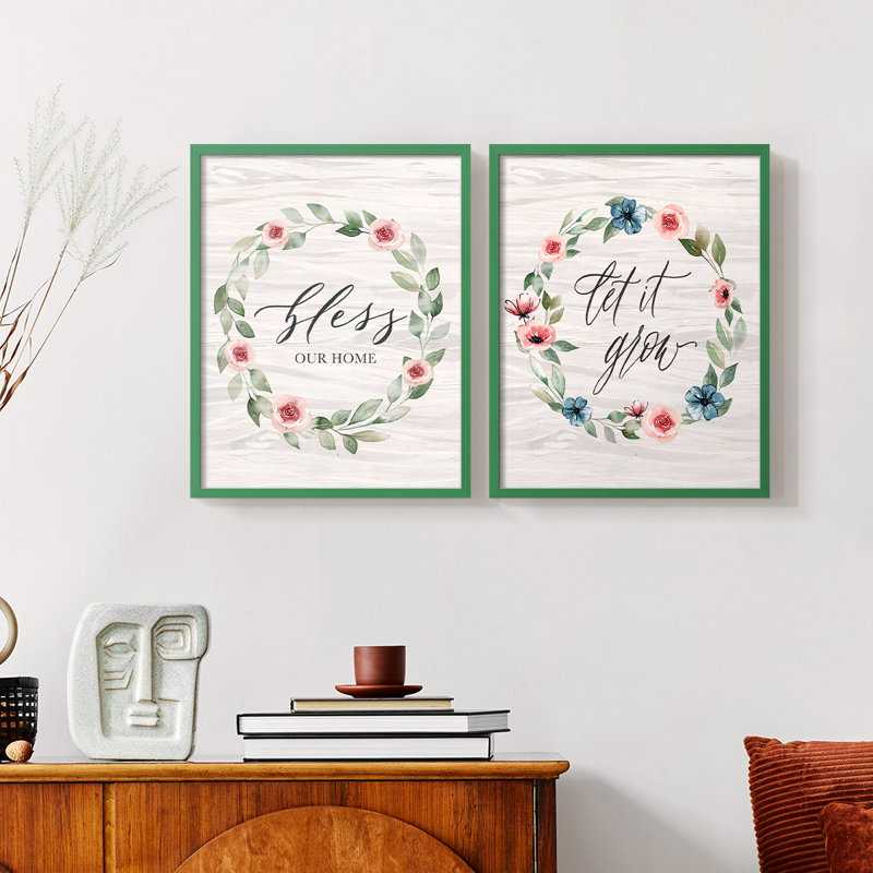 «Bless our home» - reproduction encadrée de qualité supérieure - prête à être accrochée - aucun clou requis - aucun clou requis