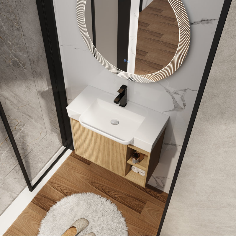 Meuble-lavabo suspendu avec lavabo en céramique blanche et porte à fermeture en douceur, 28"