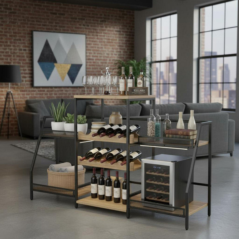 Open Shelving Wine Bottle Rack Brown