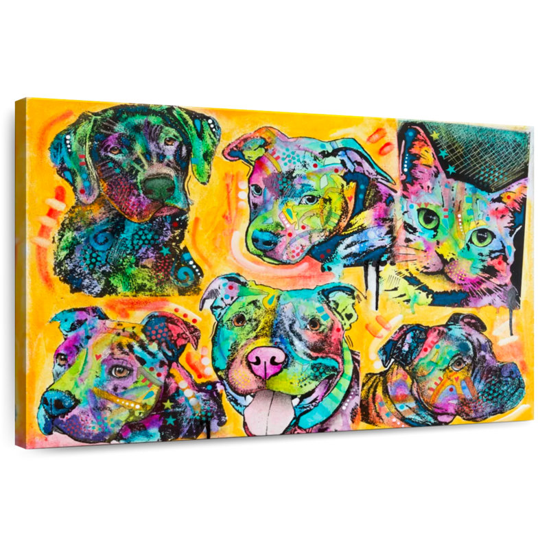 Brampt 5 Dogs And A Cat, 32" H x 48" W