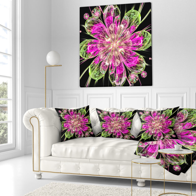 Fleur fractale parfaite en rose et vert - coussin à imprimé floral, 16 po x 1 po, Coussin décoratif