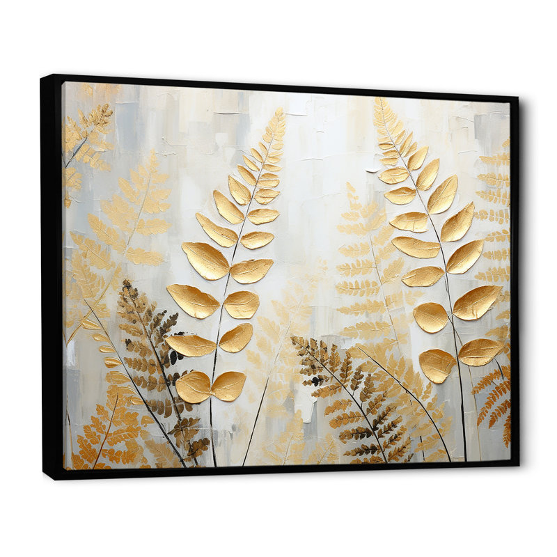 Fougères dorées Silent Getaway III sur toile, Cadre flottant noir, H 30 po x l 40 po x P 1,5 po