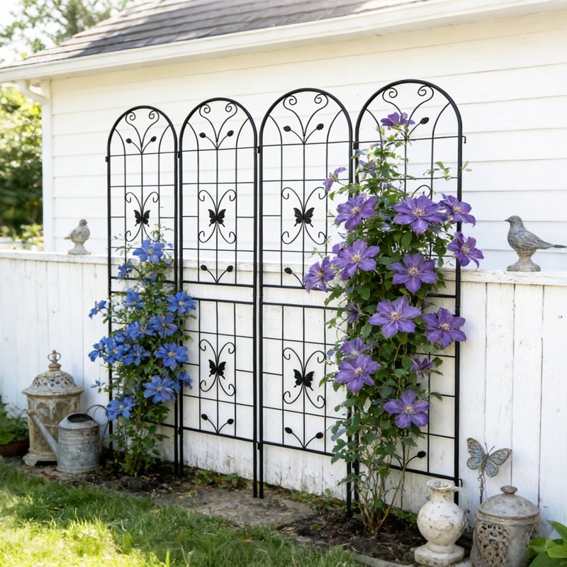 Ensemble de 4 support en métal antirouille pour treillis de jardin en métal pour plantes grimpantes, Noir