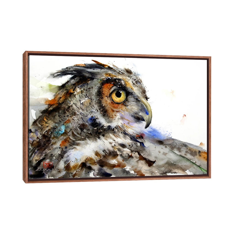 Owl II by Dean Crouser - Painting on Canvas, 66.04 cm H x 45.72 cm W, Classic Brown Wood Framed