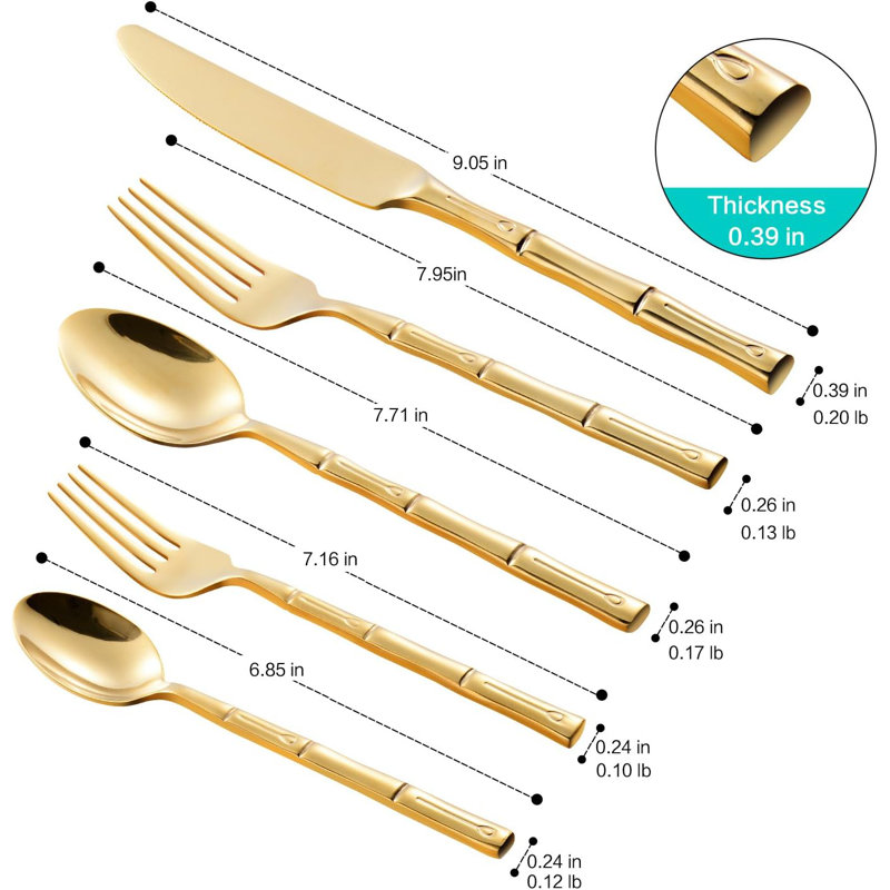 Stainless Steel Flatware Set With Bamboo Handle Design, Mirror Polished Cutlery Set For Home, Kitchen, Restaurant, Hotel, Wedding, Housewarming Gift, Service For 8
