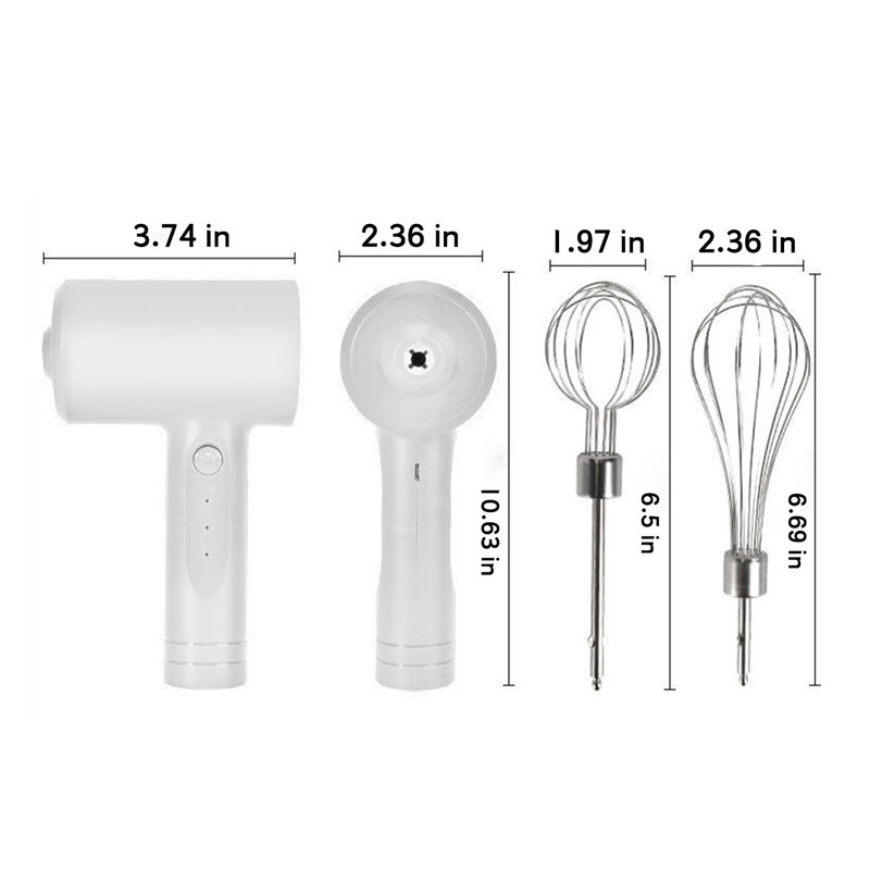 Power Cordless Hand Mixer With 2 Stir Whisks, White