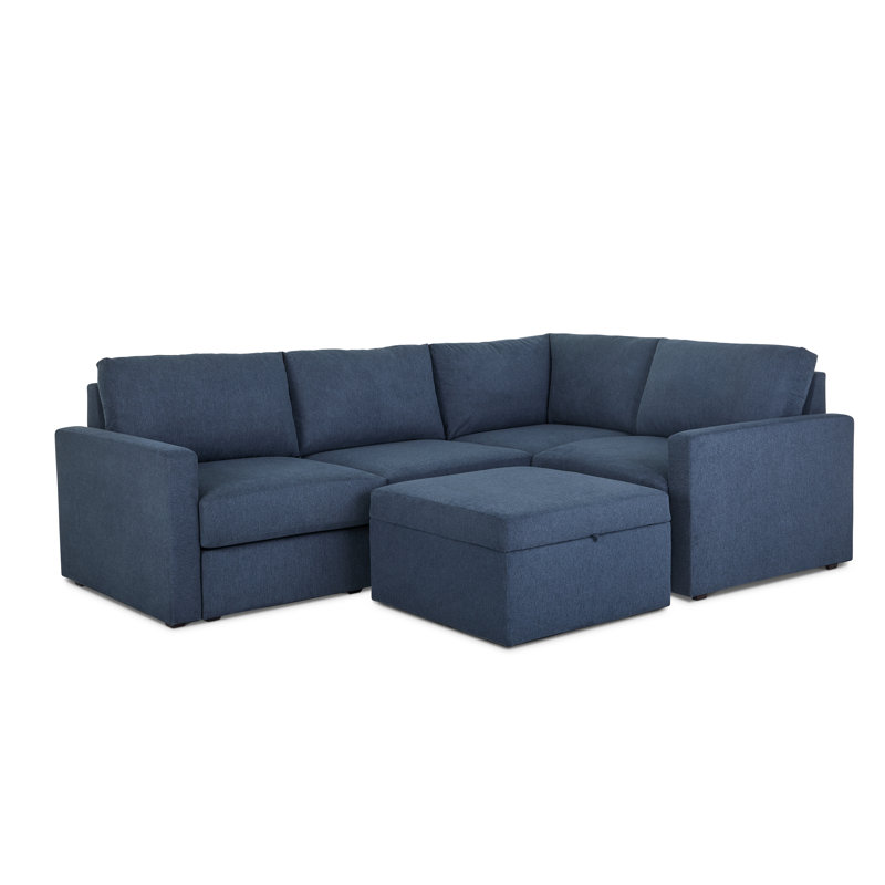 Canapé modulaire rembourré 4 pièces Flex, H 37 po x l 105 po x P 38 po, Mélange de polyester bleu