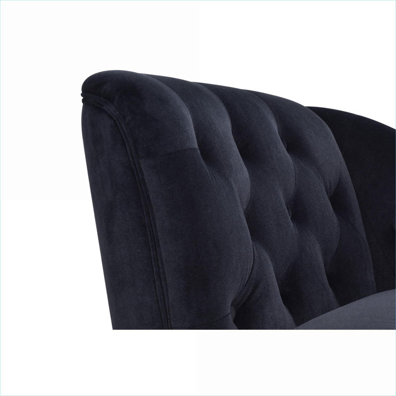 Chaise longue 58 po avec garniture cloutée capitonnée à accoudoir à droite, ton sur ton noir