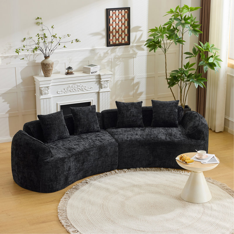Black Curved Compressed Sofa, Creative Nordic-Style Design For Living Room, Comfortable, Soft And Suitable For Multiple Scenarios
