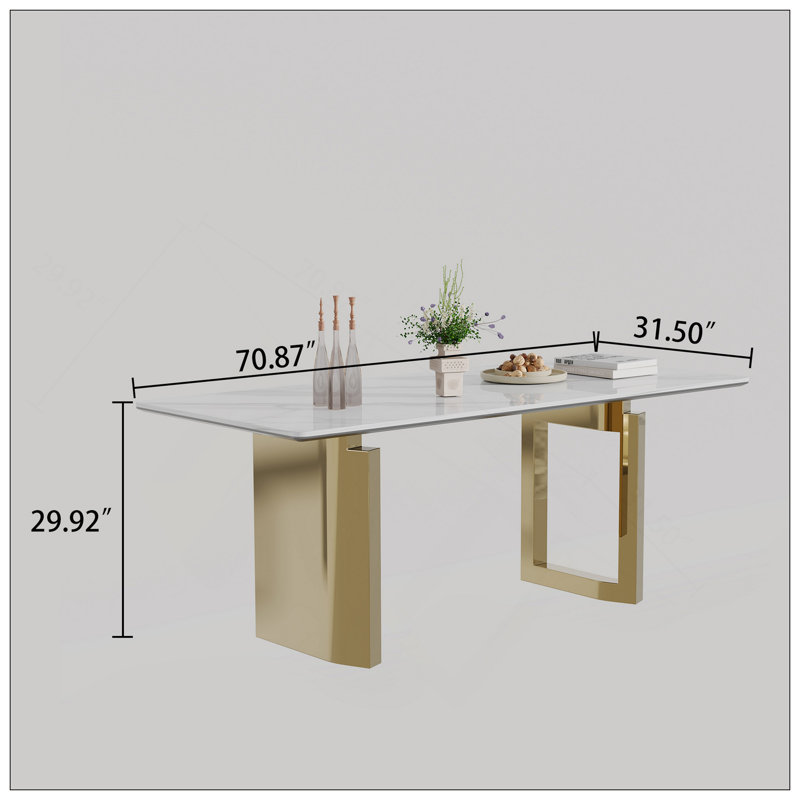 0.47" Thick Sintered Stone Composite Tempered Glass Top Rectangular Dining Table With Stainless Steel Base