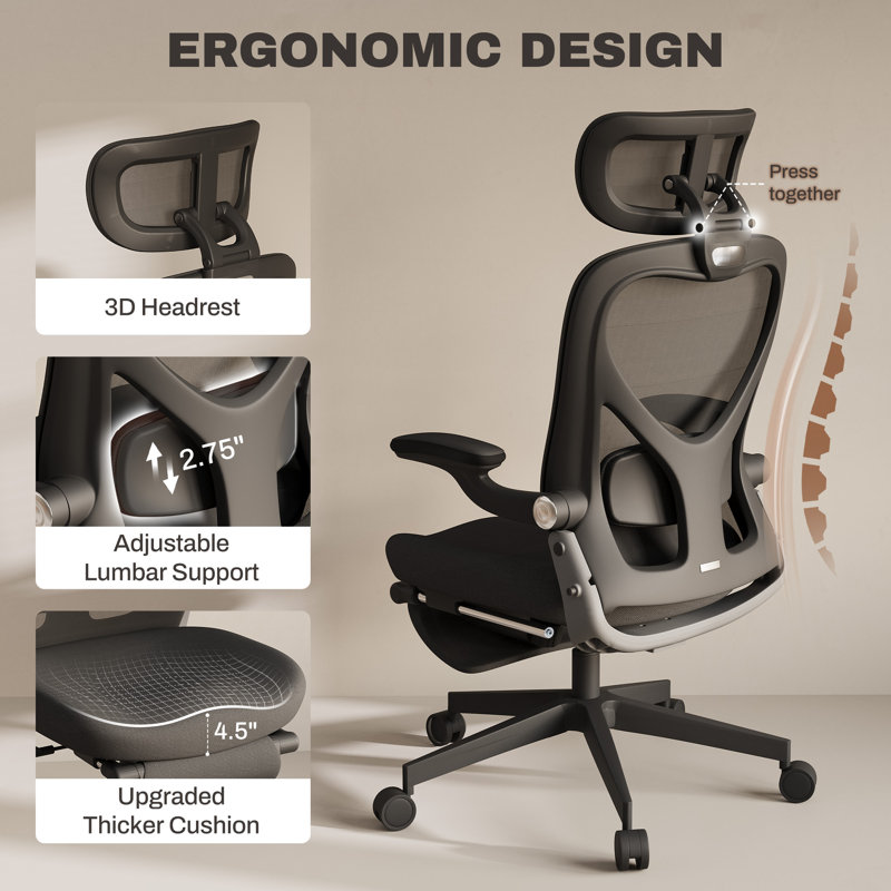 Foldex Ergonomic Office Chair, Folding Office Chair for Small Spaces with Lumbar Support, Black, Black