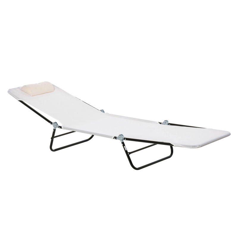 Folding Chaise Lounge Chair, Pool Sun Tanning Chair, Outdoor Lounge Chair With Reclining Back, Breathable Mesh Seat, Headrest For Beach, Yard, Patio