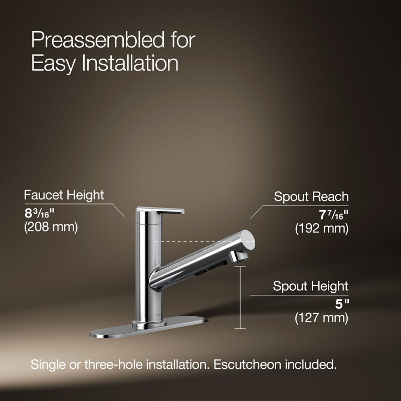 Crue Pull-Out Kitchen Sink Faucet, Pull-Out Laundry Faucet with Three-Function Sprayhead, Polished Chrome