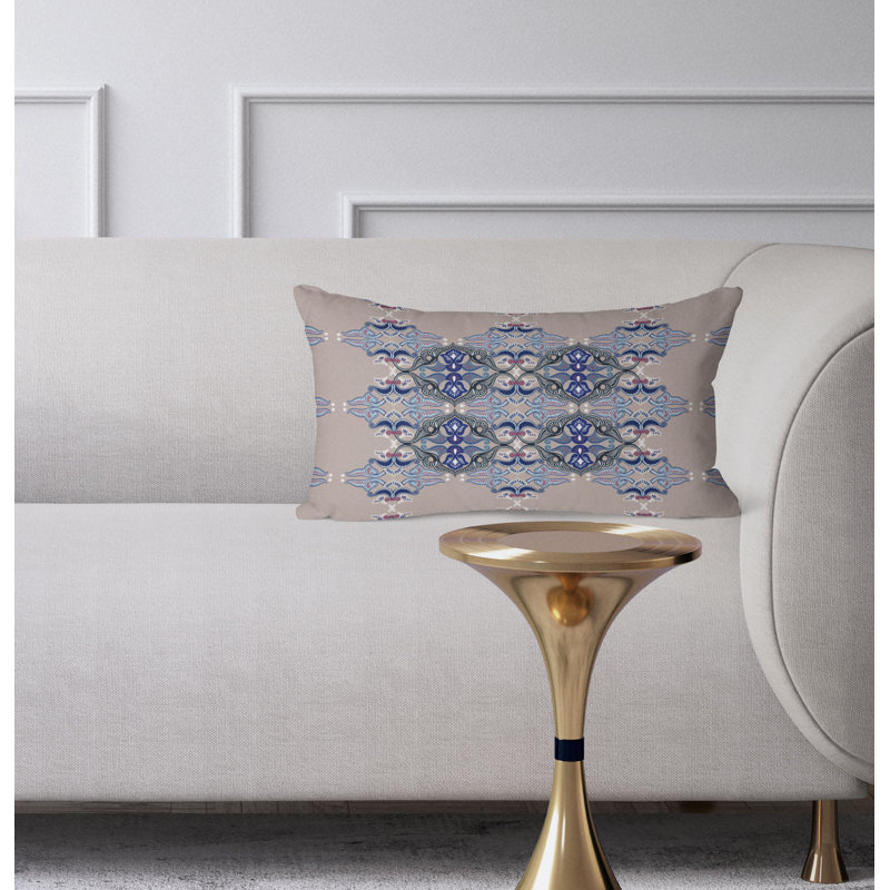 Floral Elegance  Rectangular Throw Pillow, Blue/Silver