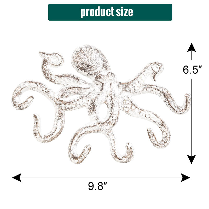 Decorative Cast Iron Octopus Key Holder with 6 Hooks for Wall