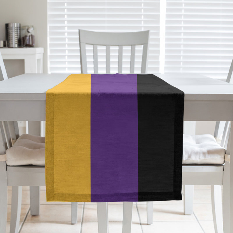 Los Angeles LA Basketball Table Runner, 90" L x 16" W, Gold/Purple/Black, Poly Twill