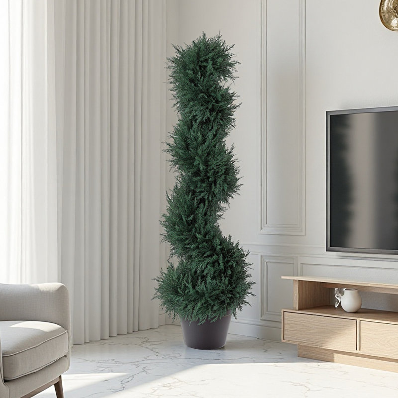 Artificial Cedar Tree Topiary – Spiral Faux Cedar Plant In Black Pot – Real‑look Indoor/outdoor Décor, Uv‑protected, Low‑maintenance