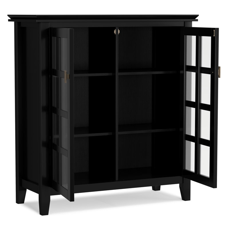 Artisan 38"W Solid Wood Transitional Medium Storage Cabinet with Glass Doors and Adjustable Shelves, Black
