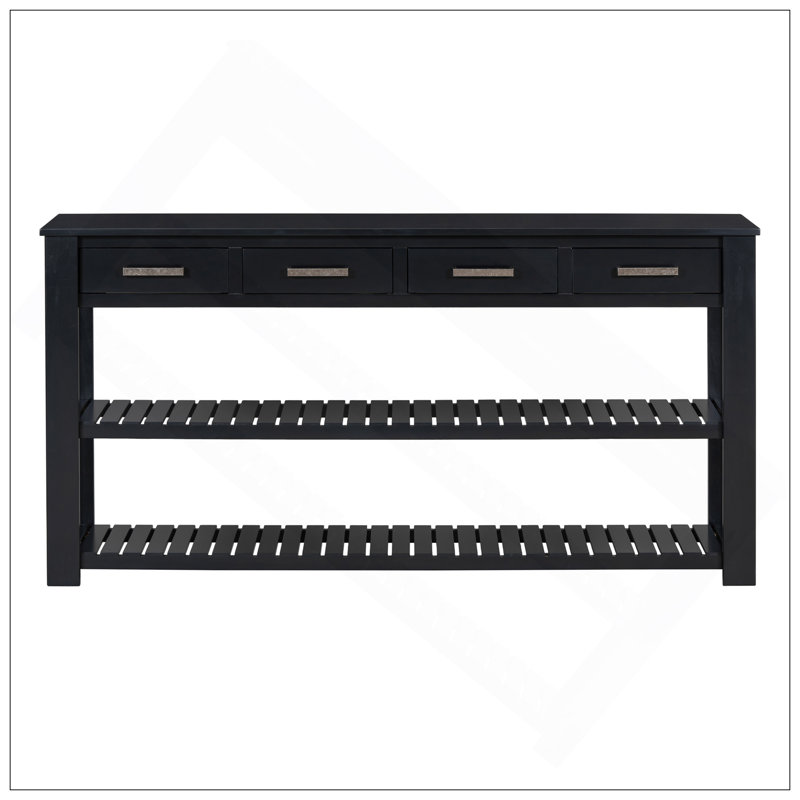 Élégante console avec 4 tiroirs et 2 tablettes, idéale pour les vestibules et les salons., Noir