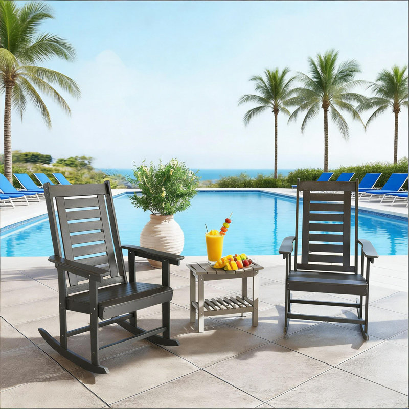 Chaises larges avec accoudoirs, chaises berçantes d'extérieur 2 pièces, Gris foncé