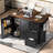 54.5" Farmhouse Kitchen Island With Storage Rack, Drop Leaf, Spice Rack, Rolling Cart & Power Outlet, Black-498068551