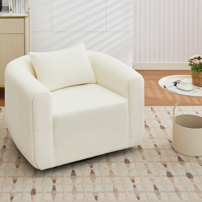 37” Wide Upholstered Swivel Chair, Beige Polyester