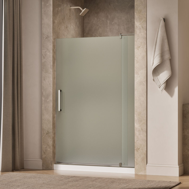 Revel 48'' x 70'' Pivot Shower Door with CleanCoat® Technology, Anodized Brushed Nickel, Frosted