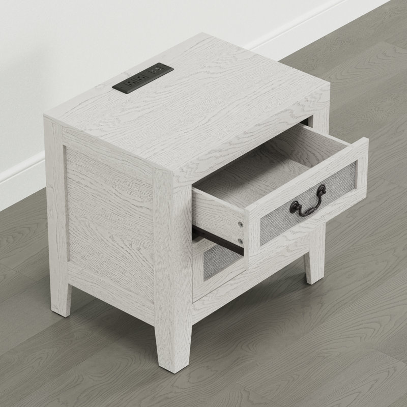 Table de chevet moderne à 2 tiroirs avec station de charge USB-C, Gris