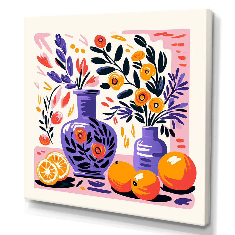 «Mauve Boho Pottery Blooms I», art mural Boho, Toile tendue, 16" H x 16" W