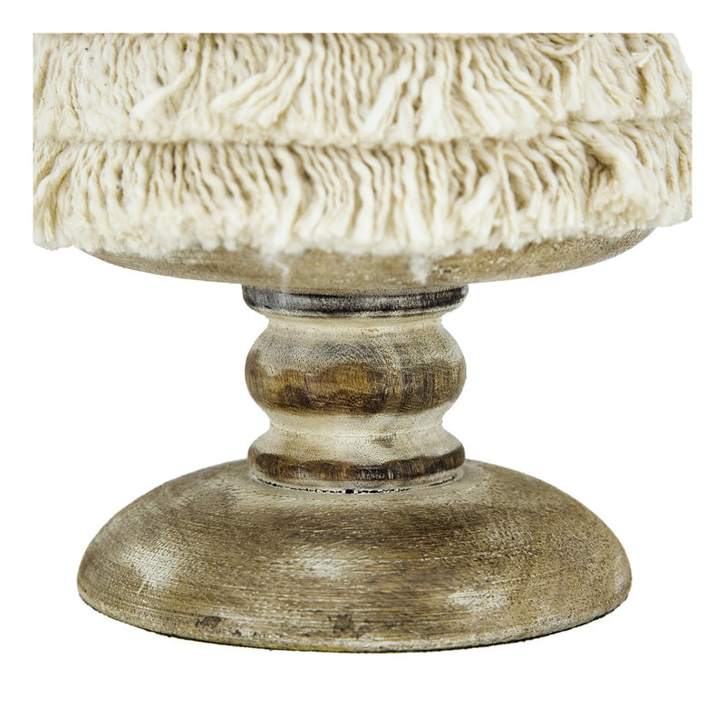 Lampe de table crème en cône de fer avec frange et base en bois naturel