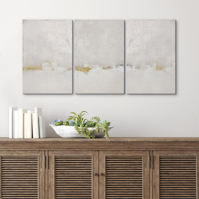 Duotone gris, vert, pastel, peinture à l'aquarelle, coups abstraits, art moderne minimal, H 24 po x l 48 po x P 1,5 po