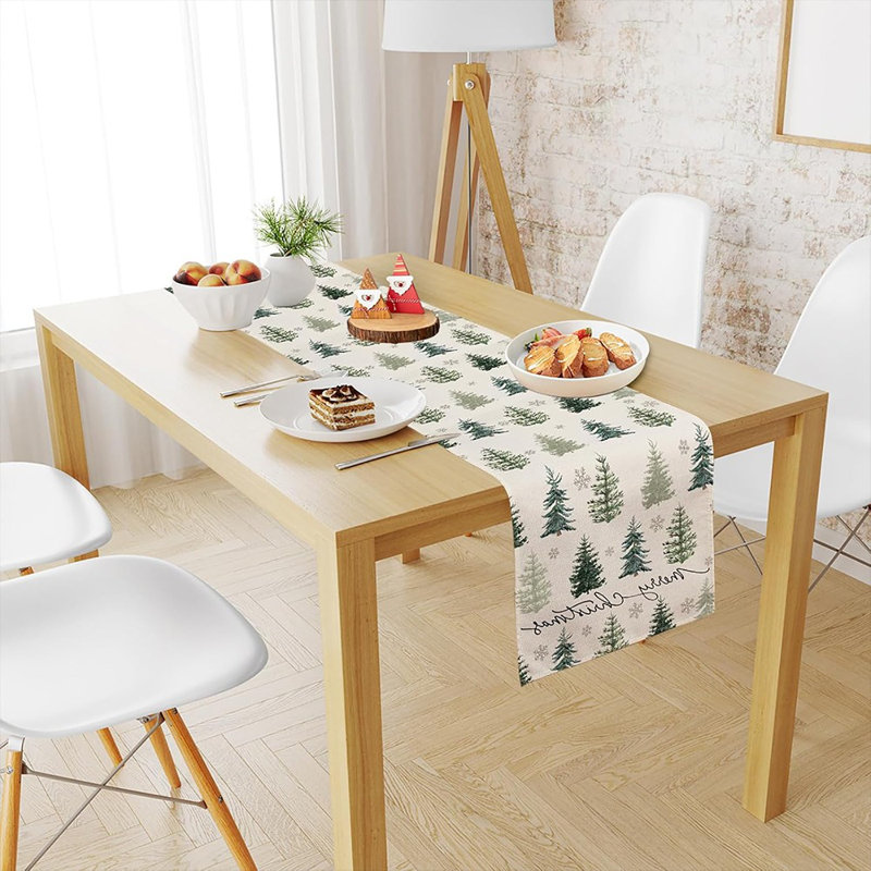 Chemin de table de Noël flocons de neige, décoration de table de salle à manger de saison vert d'hiver pour la décoration de fête