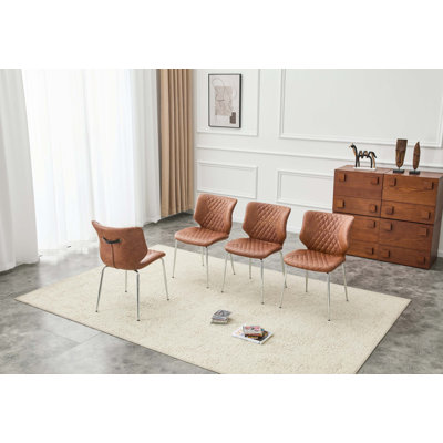 Ensemble de 4 chaises de salle à manger de style Mid-Century avec dossier capitonné et pieds galvanisés