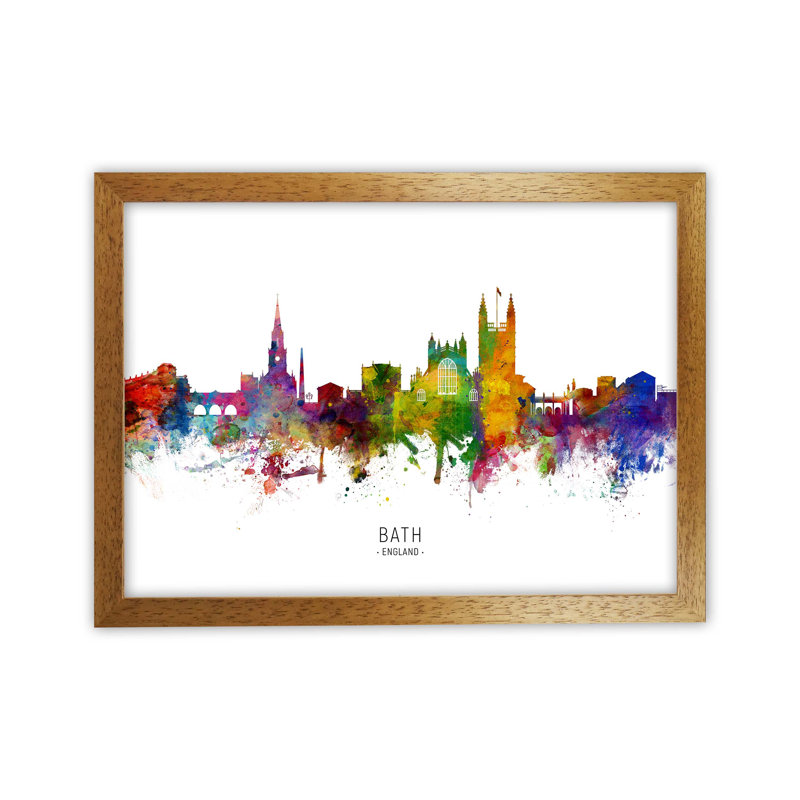Bath England Skyline by Michael Tompsett - Print, 34cm H x 46cm W x 3cm D, Brown Framed