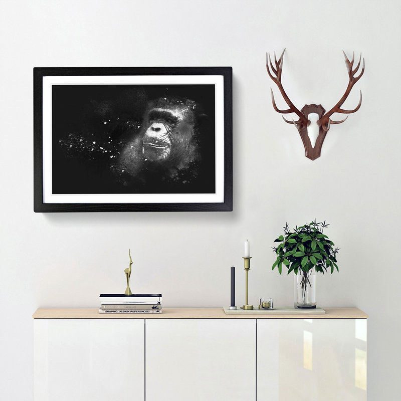 Ape Paint Splash - Framed Print, 24cm H x 33cm W x 2cm D, Black Framed