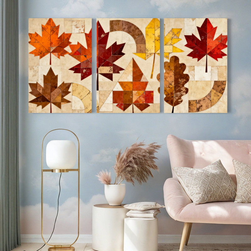 Tableau sur toile à motif abstrait de feuilles d'automne (lot de 3), H 24 po x l 48 po