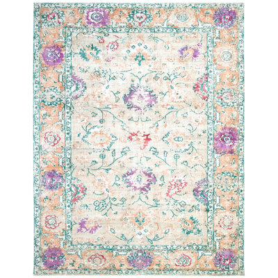 Ithica Oriental Area Rug in Beige/Pink/Green