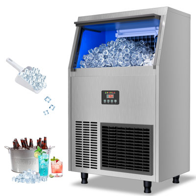 Machine à glaçons commerciale Coolake, 200 lb par 24 heures avec 55 livres de rangement, machine à glaçons refroidie à l'air sous le comptoir, machine à glaçons autonome en acier inoxydable pour le bar de la maison