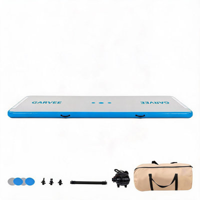 Durable Inflatable Gymnastics Air Mat – 4" Thick Tumble Track for Home Training, Yoga & Cheerleading – Portable, Electric Pump Included – 9.8FT x 3.3FT x 4IN, Blue (300x100x10 cm USA)