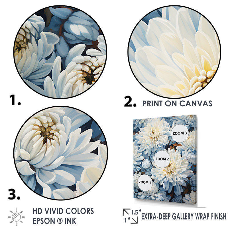 Blooming Mums, reproduction de peinture sur toile beige et bleue I, Toile tendue, 32" H x 24" W