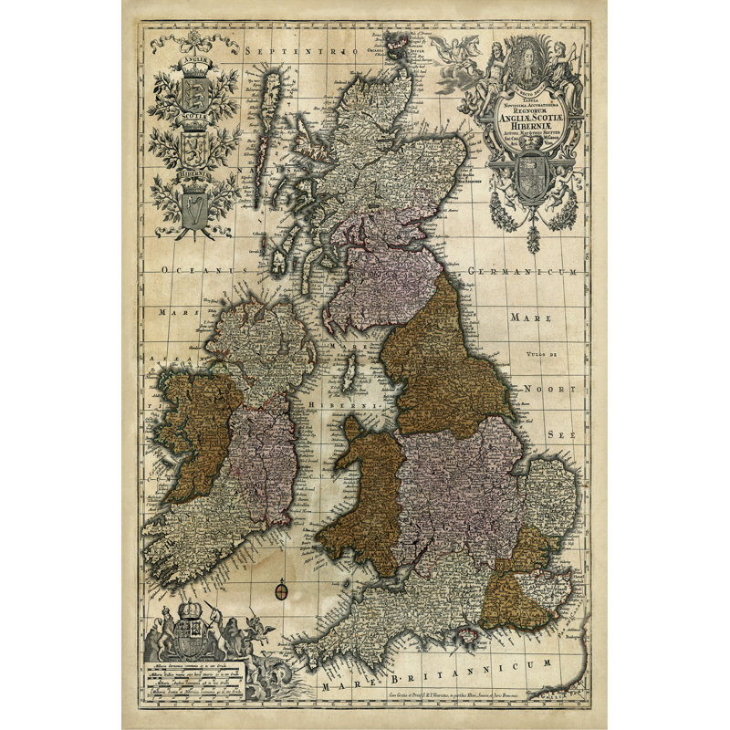 Map of England, Scotland & Ireland - Wrapped Canvas Graphic Art, Wrapped Canvas, 46cm H x 30cm W