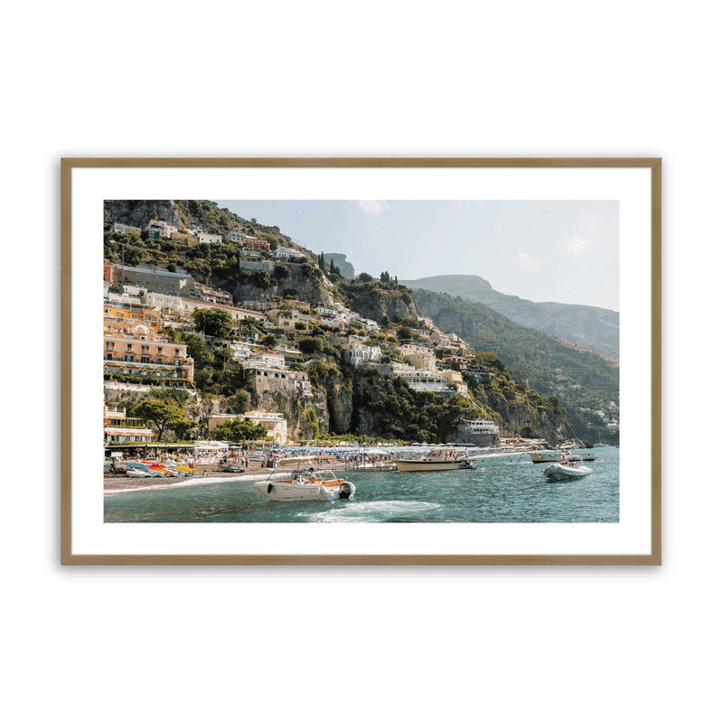 Imprimé nautique Positano, H 13,25 po x l 17,25 po x P 1,25 po, Cadre simple brossé doré