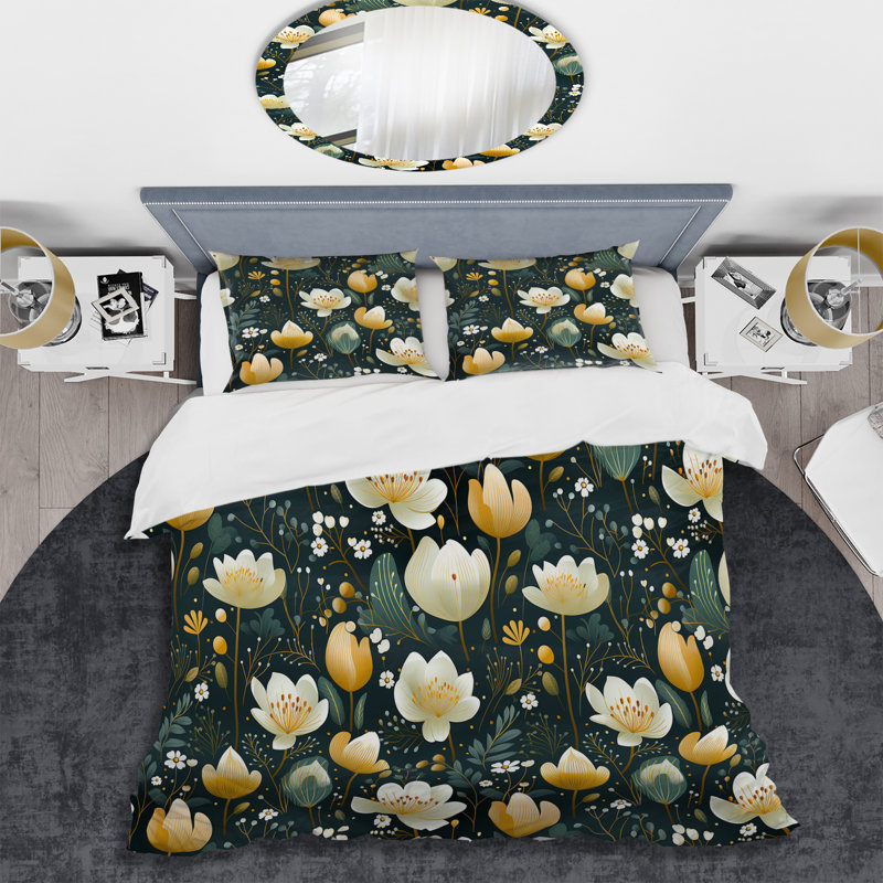 Ensemble de housse de couette Serene Green Garden Blooms - Floral, Housse de couette pour très grand lit et 2 très
