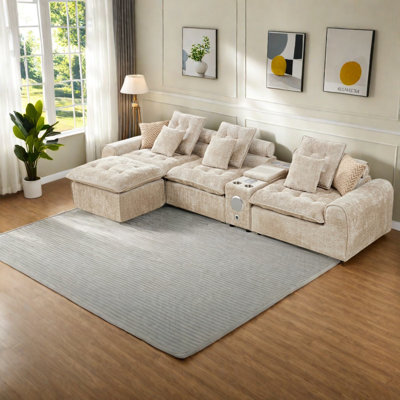 Grand canapé sectionnel avec rangement, canapé d'angle moderne en boucle camel pour la maison