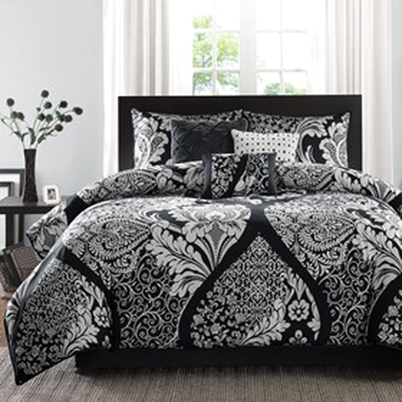 Édredon très grand 7 pièces - noir avec coussins décoratifs en coton