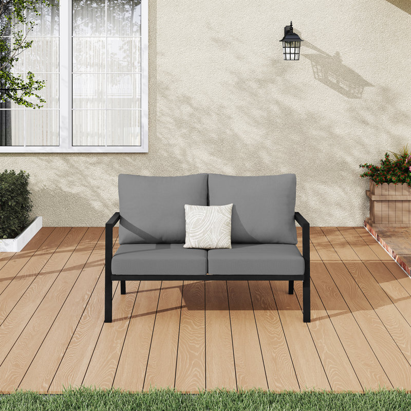 Heim 1-Piece Aluminum Outdoor Loveseat With Gray Cushions, Gray