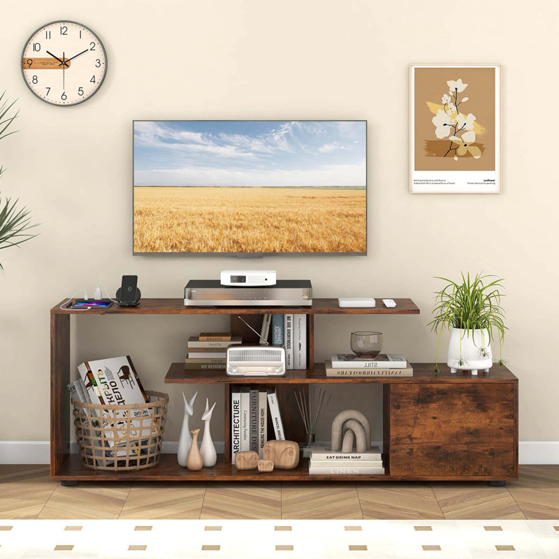 60" Tv Stand With Charging Station Storage Shelves Industrial Entertainment Center