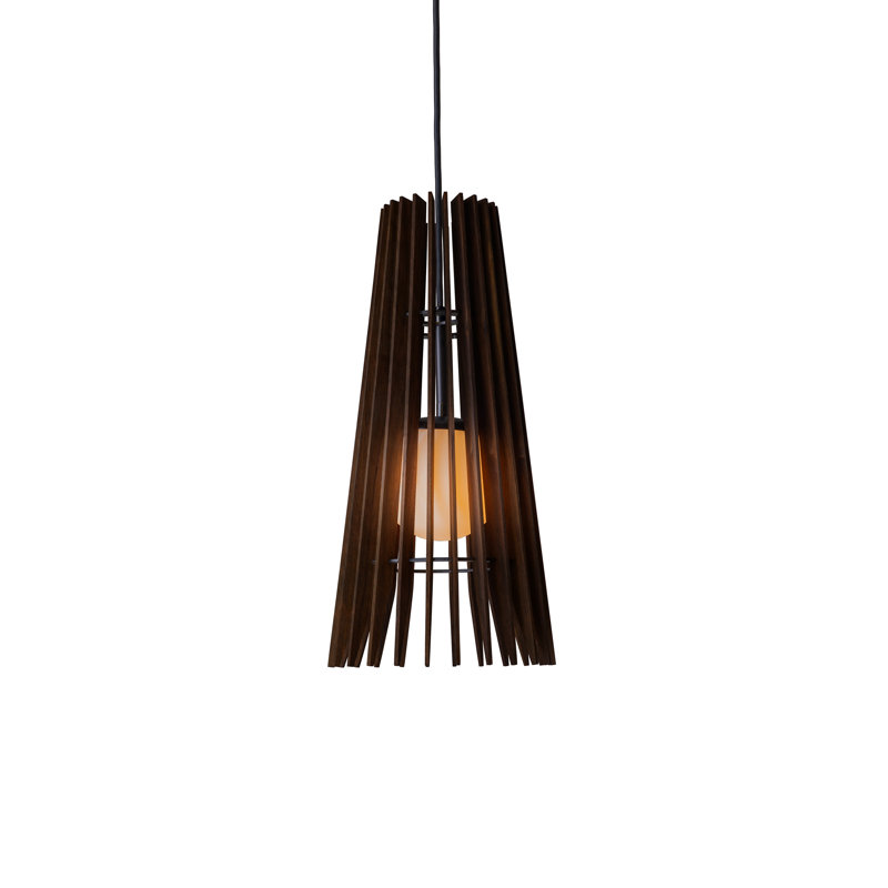 Luminaire suspendu DEL Lex Cone, Noir, H 19 po x l 9,2 po x P 9,2 po, Noyer teint foncé