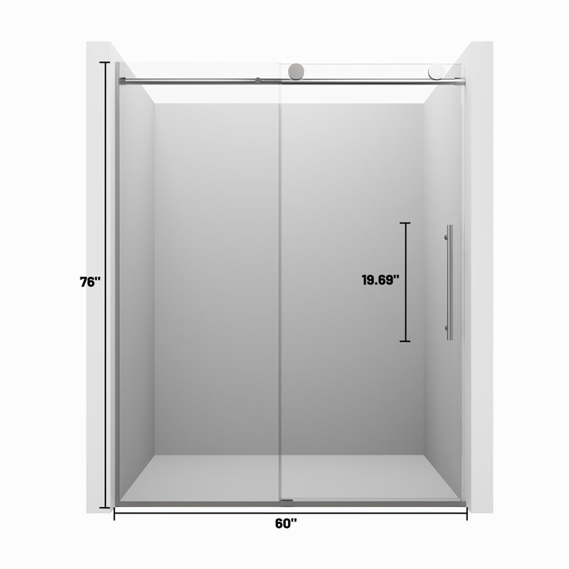 60" W x 76" H Reversible Frameless Single Sliding Bathroom Shower Door With Soft Close, Chromed