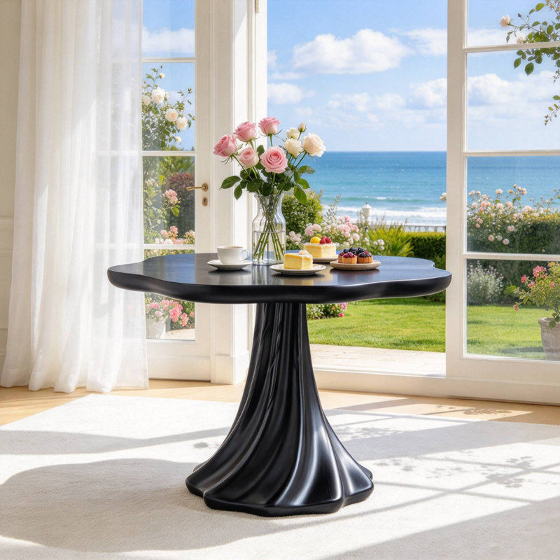 Table de salle à manger ronde moderne de 94 cm (37 po) avec plateau en forme de pétale, en fibre de verre, sur pied central, pour 2 à 4 personnes. Parfait pour un coin repas, une salle à manger, une cuisine ou un appartement.